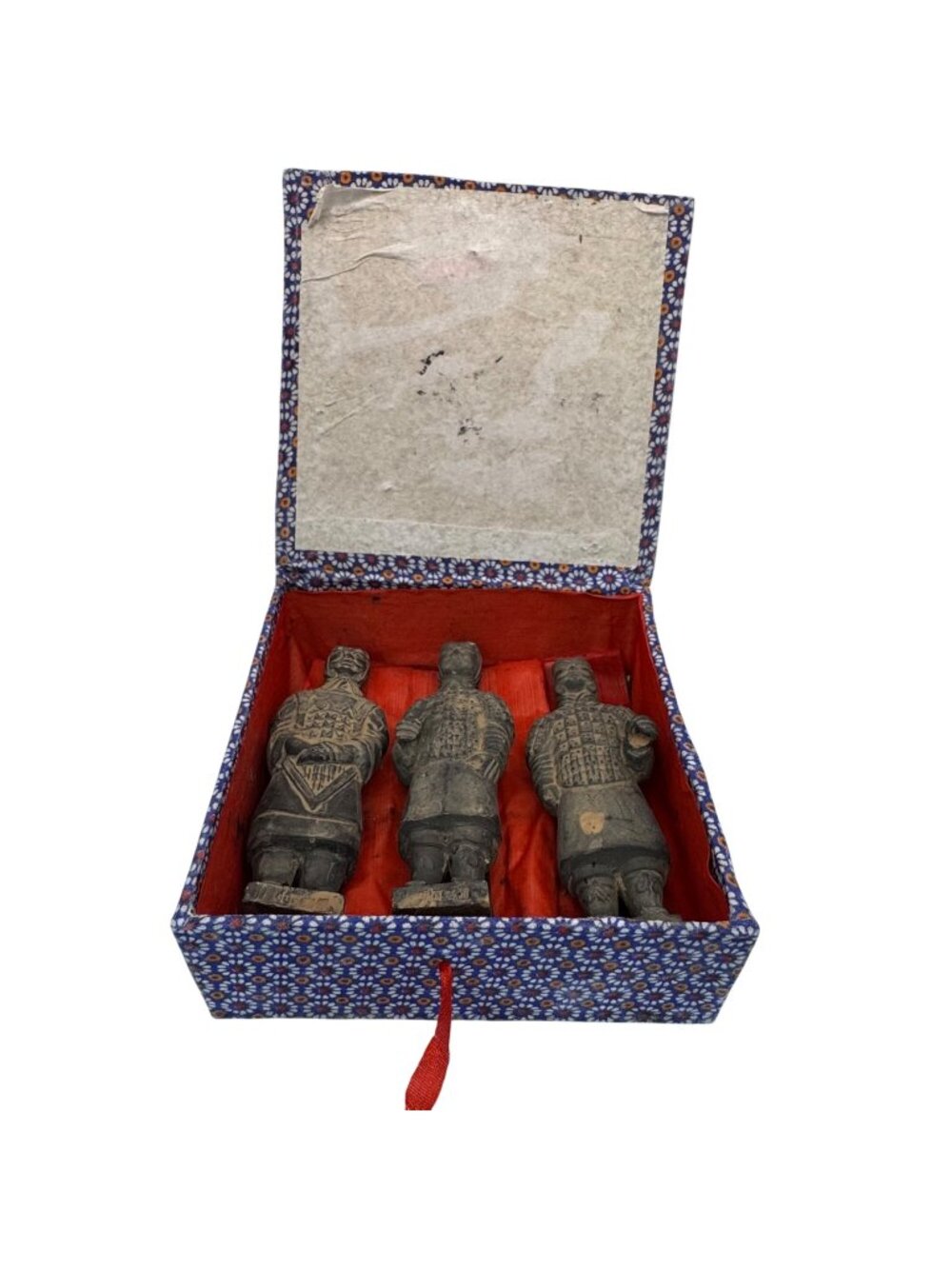 Vintage Lot of 3 Set Terracotta Warrior Figurines Original Decorative Box Asian
